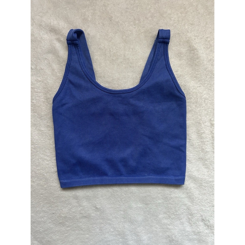 90° Blue ribbed crop top w/adjustable straps Sz S w/ shelf bra #croptop #ribbed